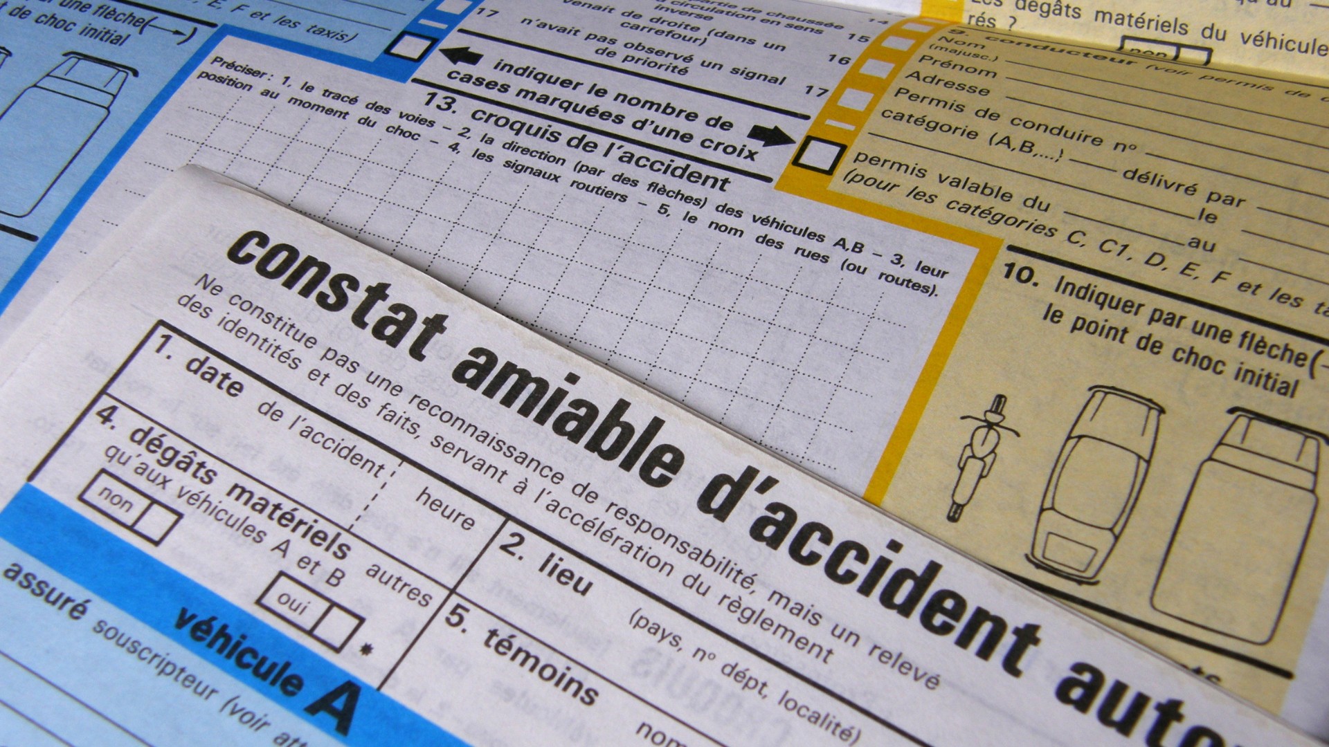 Part of a French “constat amiable d’accident auto” motor insurance accident report form